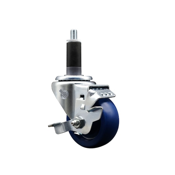 3'' SS Solid Poly Swivel 1-1/8'' Expanding Stem Caster with Brake